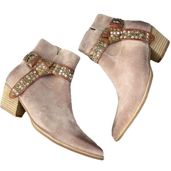 New Antelope Meli Western Pointed Toe Suede Ankle Boots Demi Blush 40 US 9-9.5 - Picture 3 of 5